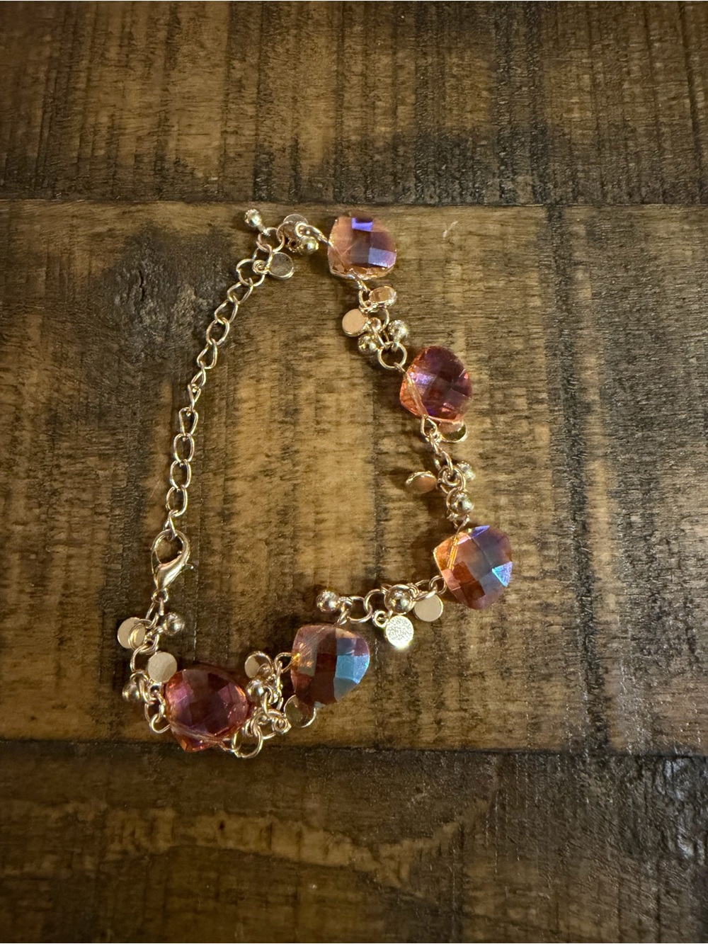 Paparazzi Gold-Tone Bracelet with Iridescent Pink-Orange Beads